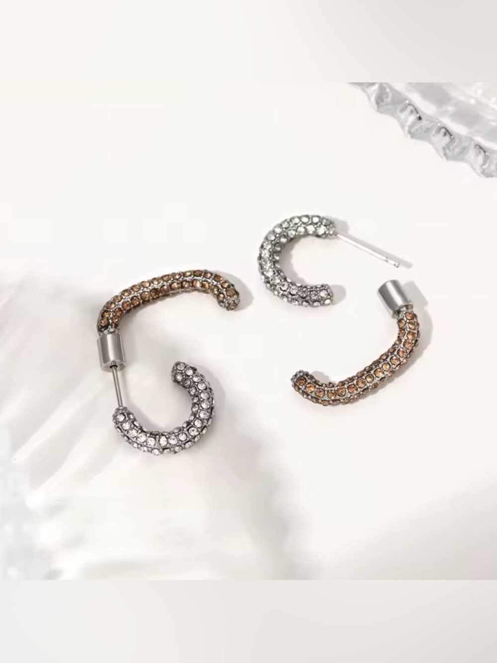 NEW Pave Crystal Encrusted Convertible Mini Luna Earrings Demarson STYLE AU02